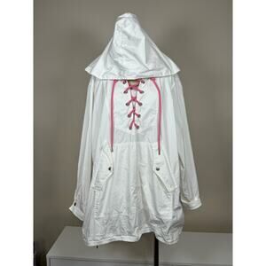 Free People White Pink Lace up Poplin Pullover  Oversized Hoodie Size XS / S